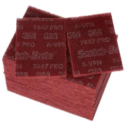 7100023339 Scotch-Brite™ Hand Pad 7447 Pro, PO-HP, A/O Very Fine, Maroon, 6 in x 9 in, 20/Carton, 3 Cartons/Case
