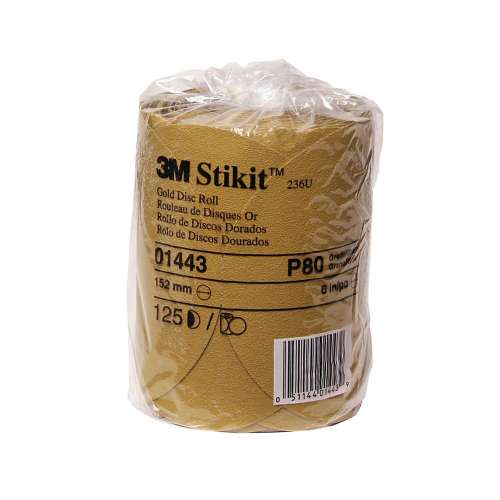 7100030963 Stikit™ Gold Disc Roll, 01443, 6 in, P80A, 125 discs per roll, 10 rolls per case