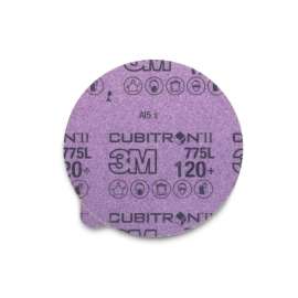 7100045865 Cubitron™ II Stikit™ Film Disc 775L, 120+, 5 in x NH, Linered w/Tab, Die 500X, 50/Carton, 250 ea/Case