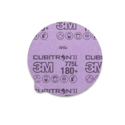 7100075690 Cubitron™ II Stikit™ Film Disc 775L, 180+, 5 in x NH, Linered w/Tab, Die 500X, 50/Carton, 250 ea/Case