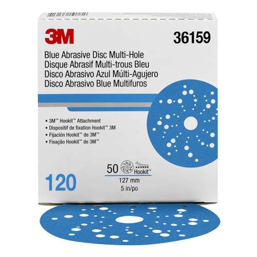 7100090976 Hookit™ Blue Abrasive Disc 321U Multi-hole, 36159, 5 in, 120, 50 discs per carton, 4 cartons per case