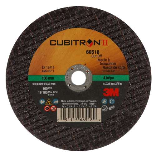 7100094773 Cubitron™ II Cut-Off Wheel, 66518, 60, Type 1, 4 in x 0.035 in x 3/8 in, 25/Carton, 50 ea/Case