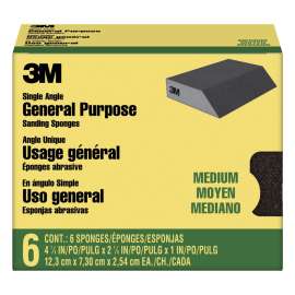 7100101537 General Purpose Sanding Sponge CP041-6P, Single Angle, 2 7/8 in x 4 7/8 in x 1 in, Medium, 6/pk, 4pks/cs