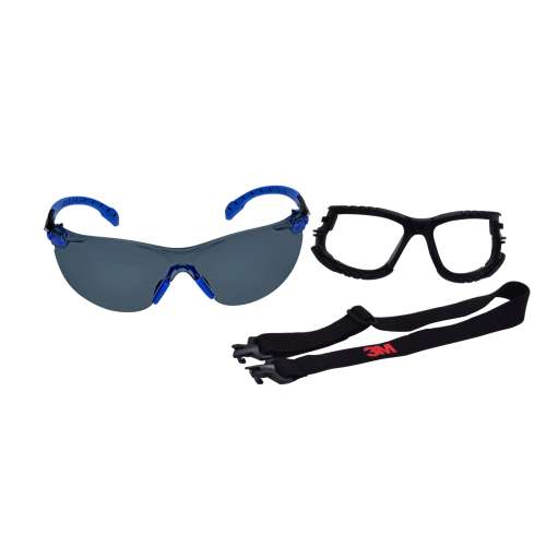 7100105846 S1102SGAF-KT Solus™ 1000-Series S1102SGAF-KT Foam Strap, Black/Blue, Grey Scotchgard™ Anti-fog Lens, 20 EA/Case
