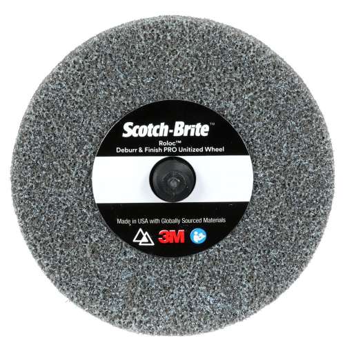 7100109110 Scotch Brite™ Roloc™ Deburr & Finish PRO Unitized Wheel, DP-UR, 8C Coarse+, TR, 3 in x 1/4 in, 10/Carton, 40 ea/Case