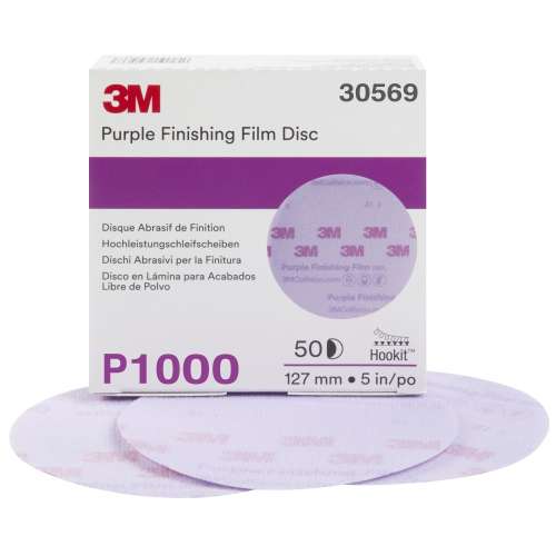 7100122804 Hookit™ Purple Finishing Film Abrasive Disc 260L, 30569, 5 in, P1000, 50 discs per carton, 4 cartons per case