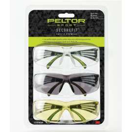 7100130341 SF400-P3PK-6 Peltor™ Sport SecureFit™ Safety Eyewear, SF400-P3PK-6, 3 Pack: Clear +Amber + Gray Lenses, AF, 6pk/cs