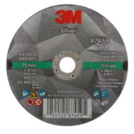 7100139210 Silver Cut-Off Wheel, 87459, T1, 3 in x .060 in x 3/8 in, 50 ea/Case