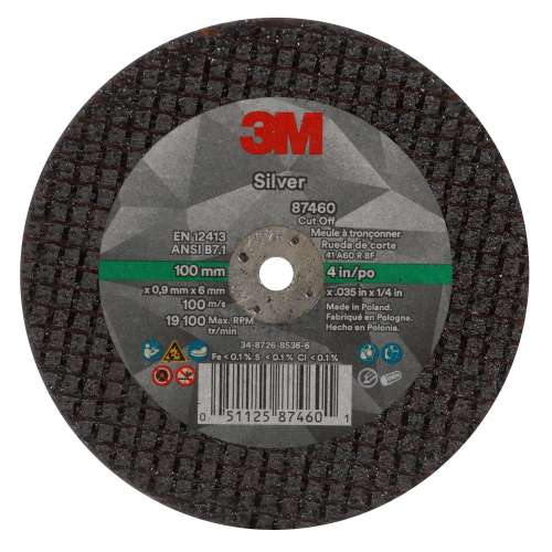 7100139212 Silver Cut-Off Wheel, 87460, T1, 4 in x .035 in x 1/4 in, 50 ea/Case