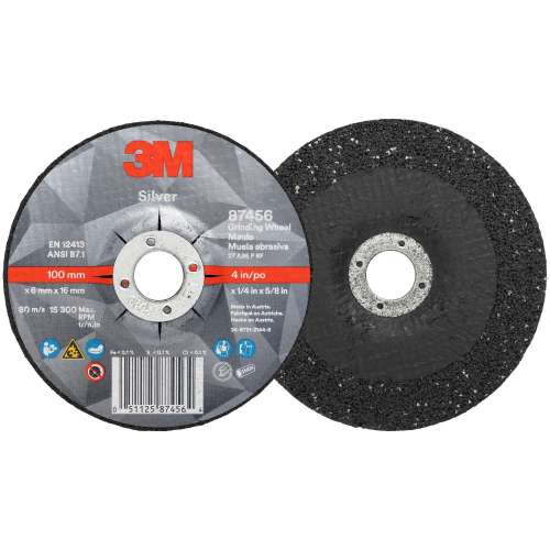 7100141076 Silver Depressed Center Grinding Wheel, 87456, T27, 4 in x 1/4 in x 5/8 in, 10/Carton, 20 ea/Case