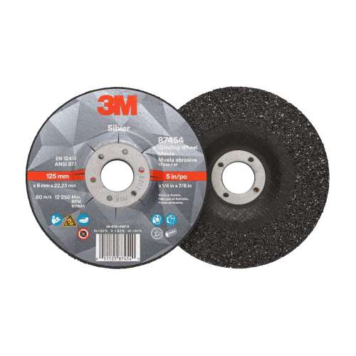 7100141078 Silver Depressed Center Grinding Wheel, 87454, T27, 5 in x 1/4 in x 7/8 in, 10/Carton, 20 ea/Case