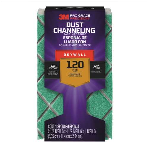 7100145185 Pro Grade Precision™ Drywall Dust Channeling Sanding Sponge Fine, 30904FP-CH-DBL, 4.5 in x 2.5 in x 1 in, 12/cs (2x6)