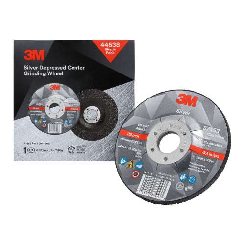 7100147339 Silver Depressed Center Grinding Wheel, 44538, T27, 4.5 in x 1/4 in x 7/8 in, Single Pack, 10 ea/Case