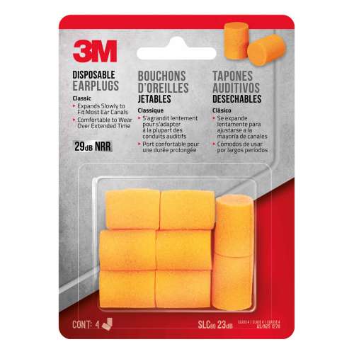 7100155074 90580H4-C Disposable Classic Earplugs, 90580H4-C, 4 pairs/pack, 10 packs/case