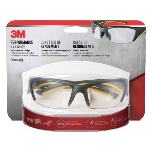 7100158601 90212-HZ4 Safety Eyewear 90212-HZ4, Gray Frame Yellow Accent, Clr/AF & Scratch Resistant Lens, 4/cs