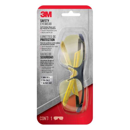 7100158607 90211-HV6-NA Safety Eyewear Amber Comfort 90211-HV6-NA, Black Frame Yellow Accent, AF & Scratch Resistant Lens, 6 ea/case