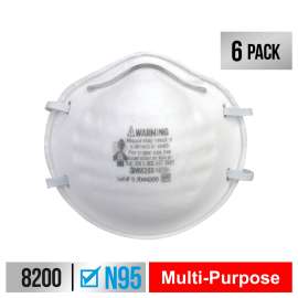 7100158824 8200H6-DC Sanding and Fiberglass Respirator N95 Particulate, 8200H6-DC, 6 eaches/pack, 6 packs/case