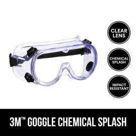 7100159245 91252H1-DC-14 Goggle Chemical Splash, 91252H1-DC-14, Black Strap, Clear Lens, 14/case