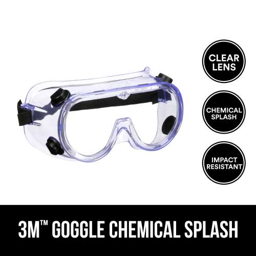 7100159245 91252H1-DC-14 Goggle Chemical Splash, 91252H1-DC-14, Black Strap, Clear Lens, 14/case