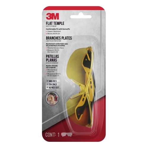 7100166607 47013H1-DC Flat Temple Eyewear Anti-Scratch, 47013H1-DC, Black/Yellow, Amber Lens, 6/case