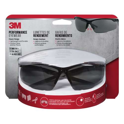 7100166636 47071H1-DC Performance Eyewear Anti-Fog, 47070H1-DC, Black/Gray, Clear Lens, 4/Case