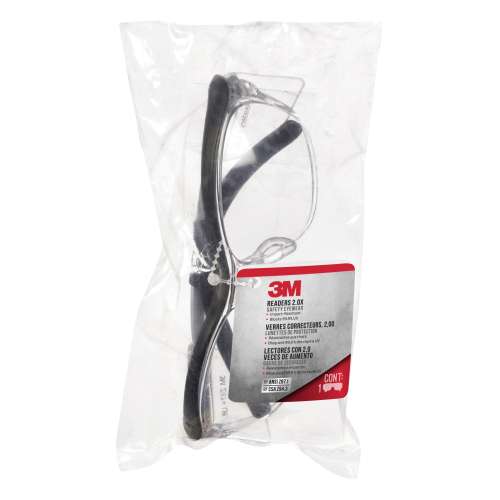 7100166638 91192H1-C Readers Safety Glasses, 91192H1-C, +2.0 Blk Frm, Clr Lens