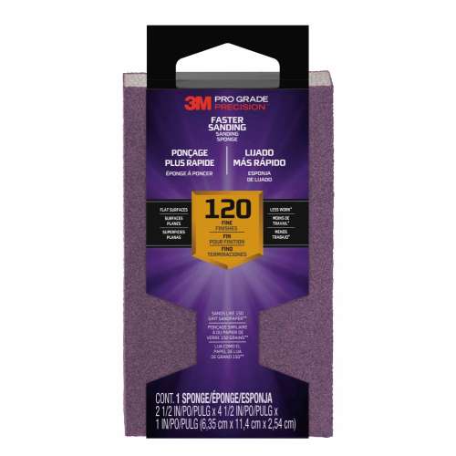 7100170034 Pro Grade Precision™ Faster Sanding Block Sponge, 24001TRI-F-B, 2.5 in x 4.5 in x 1 in, 120 grit, Fine, 12/cs