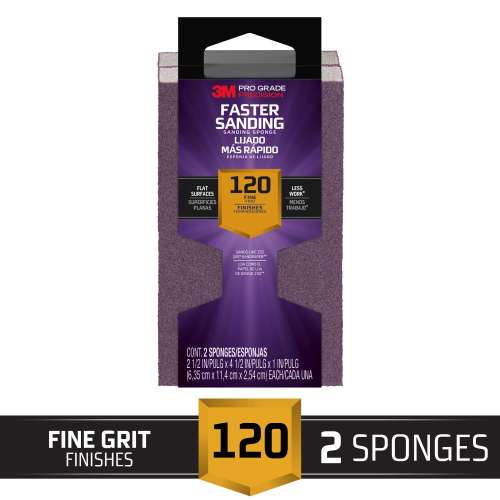 7100170043 Pro Grade Precision™ Faster Sanding Sanding Block Sponge 2pk, 24001PGP-F-2, 2.5 in x 4.5 in x 1 in, 120 grit, 2 each/pack