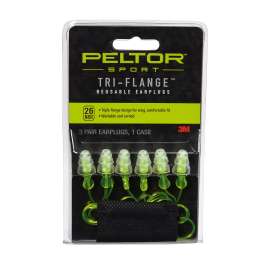 7100173331 97317-10DC Peltor™ Sport Tri-Flange™ Corded Reusable Earplugs 97317-10DC, 3 Pair Pack Neon Yellow
