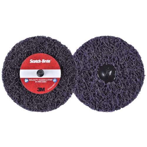 7100173791 Scotch-Brite™ Roloc™+ Clean and Strip XT Pro Disc, XO-ZR+, SiC Extra Coarse, TR+, Purple, 4 in x 1 in, 2 Ply, 10 ea/Case
