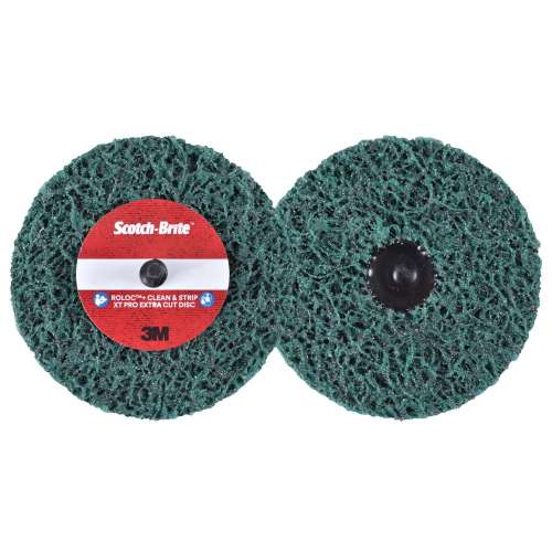 7100173797 Scotch-Brite™ Roloc™+ Clean and Strip XT Pro Extra Cut Disc, XC-DR+, A/O Extra Coarse, TR+, Green, 4 in x 1/2 in, 10 ea/Case