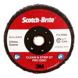 7100175464 Scotch-Brite™ Clean and Strip XT Pro TN Quick Change Disc, XO-DN, SiC Extra Coarse, Purple, 4-1/2 in x 5/8 in-11, 10 ea/Case