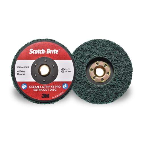 7100175465 Scotch-Brite™ Clean and Strip XT Pro Extra Cut TN Quick Change Disc, XC-DN, A/O Extra Coarse, Green, 4-1/2 inx5/8in-11, 10 ea/Case