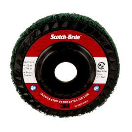 7100175515 Scotch-Brite™ Clean and Strip XT Pro Extra Cut Disc, XC-DC, A/O Extra Coarse, Green, 4-1/2 in x 7/8 in, Type 27, 10 ea/Case