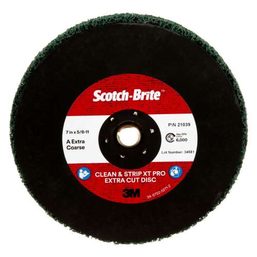 7100175522 Scotch-Brite™ Clean and Strip XT Pro Extra Cut TN Quick Change Disc, XC-DN, A/O Extra Coarse, Green, 7 in x 5/8 in-11, 5 ea/Case