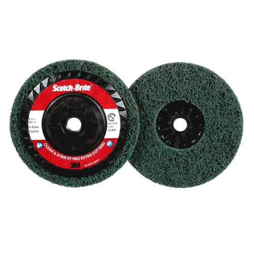 7100177492 Scotch-Brite™ Clean and Strip XT Pro Extra Cut Disc, XC-DC, A/O Extra Coarse, Green, 5 in x 5/8 in-11, Type 27, 10 ea/Case
