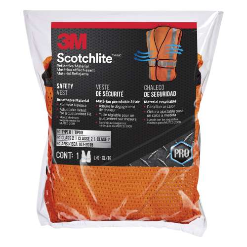 7100178461 94625-80030-PS Reflective Construction Safety Vest with 5 Point Tear Away, Class 2, Hi-Viz Orange, 94625-80030-PS, 5/cs