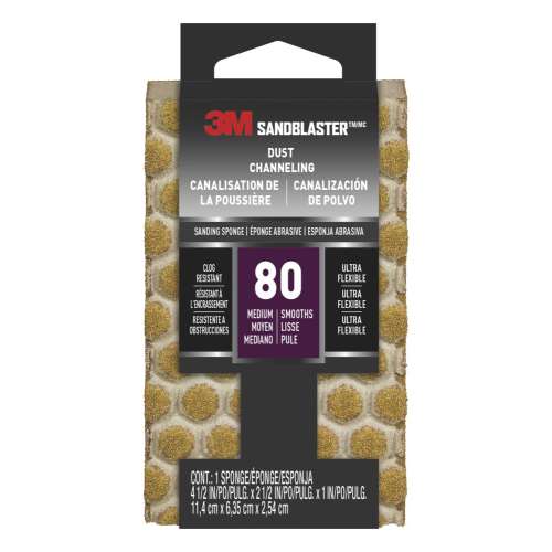 7100183337 SandBlaster™ DUST CHANNELING Sanding Sponge, 20908-80-UFS ,80 grit, 4 1/2 in x 2 1/2 x 1 in, 10/case