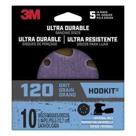 7100187646 Ultra Durable 5 inch Power Sanding Discs, Universal Hole, 120 grit, Disc5in10pk120, 10/pk, 12pks/cs