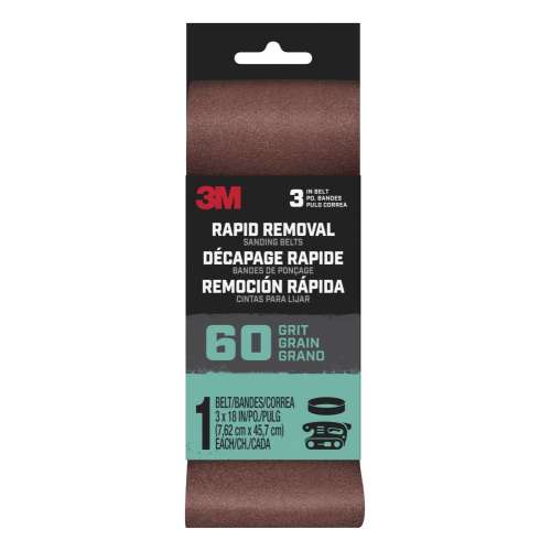 7100188469 Rapid Removal 3 x 18 inch Power Sanding Belt, 60 grit, Belt3x181pk60, 1 pk, 10/case