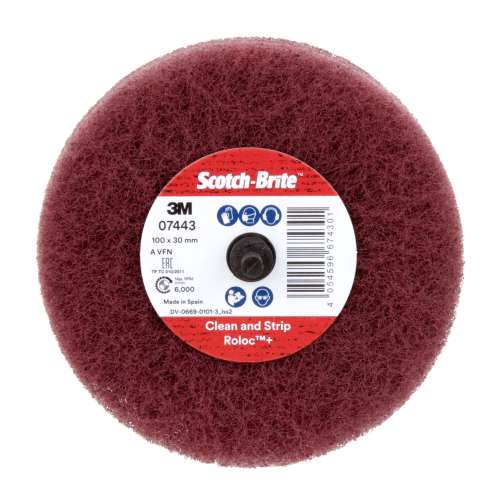 7100199070 Scotch-Brite™ Roloc™+ General Purpose Scuffing Wheel, CF-D4, A/O Very Fine, 4 in x 1-1/8 in, 10 ea/Case