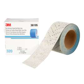7100219220 Hookit™ Blue Abrasive Sheet Roll, 36195, 320 grade, 2.75 in x 13 yd, Multi-hole, 4 per case