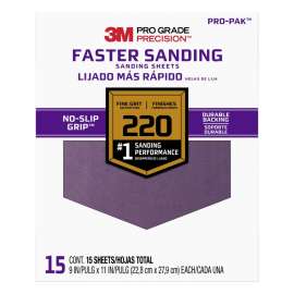 7100227527 Pro Grade Precision™ Faster Sanding Sanding Sheets 27220PGP-15, 9 in x 11 in, 220 grit, Fine, 15/pk
