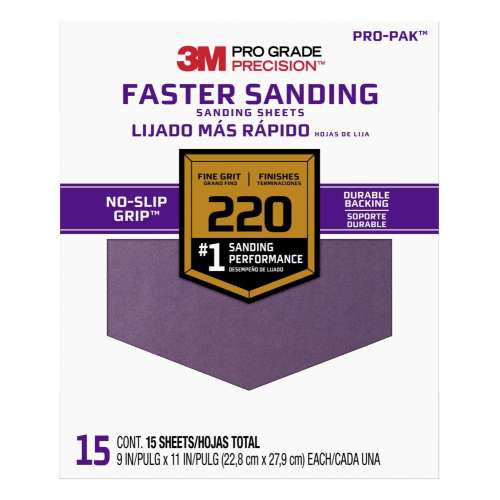 7100227527 Pro Grade Precision™ Faster Sanding Sanding Sheets 27220PGP-15, 9 in x 11 in, 220 grit, Fine, 15/pk
