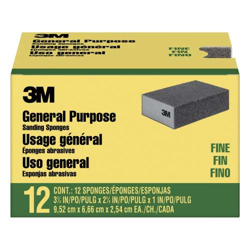 7100241249 General Purpose Sanding Sponge CP001-12P, Block, 3 3/4 in x 2 5/8 in x 1 in, Fine, 12/pk, 4 pks/cs
