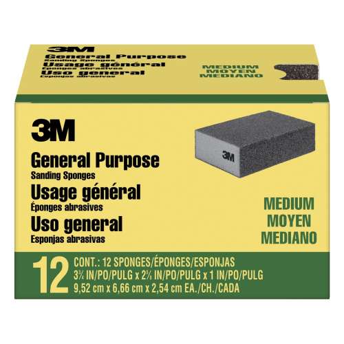 7100241315 General Purpose Sanding Sponge CP002-12P, Block, 3 3/4 in x 2 5/8 in x 1 in, Medium, 12/pk, 4 pks/cs