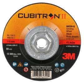 7100244823 Cubitron™ II Depressed Center Grinding Wheel, 64320, Quick Change, T27, 4-1/2 in x 1/4 in x 5/8"-11, 10/Carton, 20 ea/Case