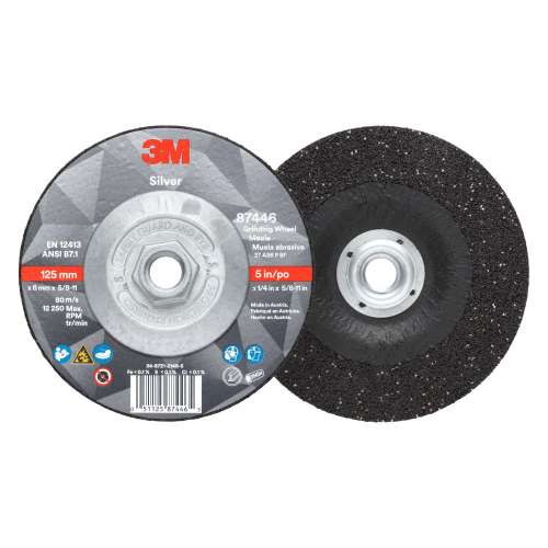 7100245020 Silver Depressed Center Grinding Wheel, 87446, T27 Quick Change, 5 x 1/4 x 5/8 in-11 in, 10/Carton, 20 ea/Case