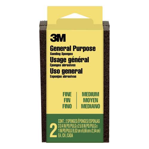 7100245032 General Purpose Sanding Sponge, 2-Pack CP-2P-ESF, Block, 3 3/4 in x 2 5/8 x 1 in, 1 Fine & 1 Med, 2/pk, 12 pk/cs