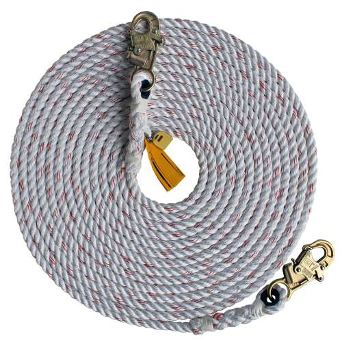 7100262939 1202842 DBI-SALA® Rope Lifeline with Snap Hook Both Ends 1202842, 5/8 in Polyester and Polypropylene Blend, White, 100 ft